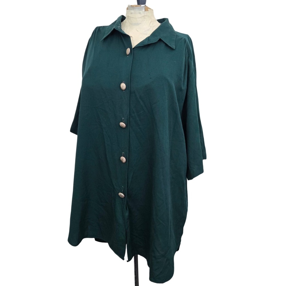VINTAGE Joanna 18W Plus Tunic Shirt Dress Made in USA‎ Green 80s 90s Oversized